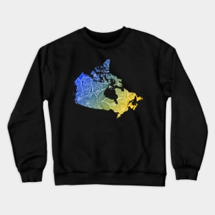 Colorful mandala art map of Canada with text in blue and yellow Crewneck Sweatshirt